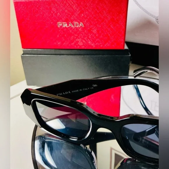 PRADA BLACK GEOMETRIC SUNGLASSES-Authentic LIKE NEW - Picture 7 of 15